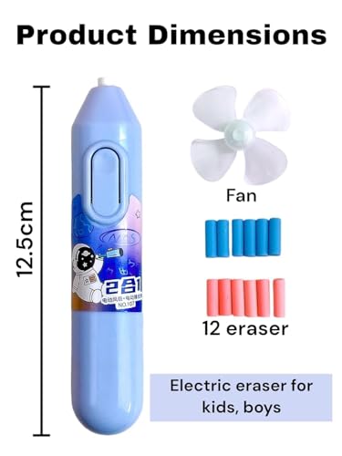 YBN Spacetheme Electric Eraser With Fan And 12 Refills Set For Kids, Battery Operated Automatic Pencil Erasers, Birthday Return Gifts For Boys And Girls. (Battery Not Included), Multi-Color|B0F9HV1YJC