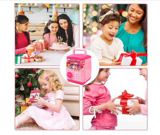 Premium Piggy Bank For Kids With Finger Print Smart Sensor Atm Savings Money Bank With Electronic Lock For Kids, Modern, Pink