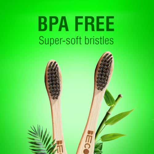 Beco Compostable Bamboo Toothbrush with Ultra-Soft Charcoal activated Bristles, 100% Natural & Eco-Friendly (Pack of 3)|B08GQ5QH4F