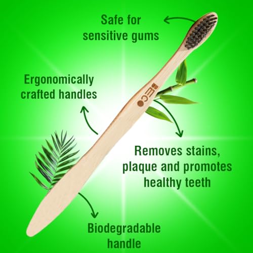 Beco Compostable Bamboo Toothbrush with Ultra-Soft Charcoal activated Bristles, 100% Natural & Eco-Friendly (Pack of 3)|B08GQ5QH4F