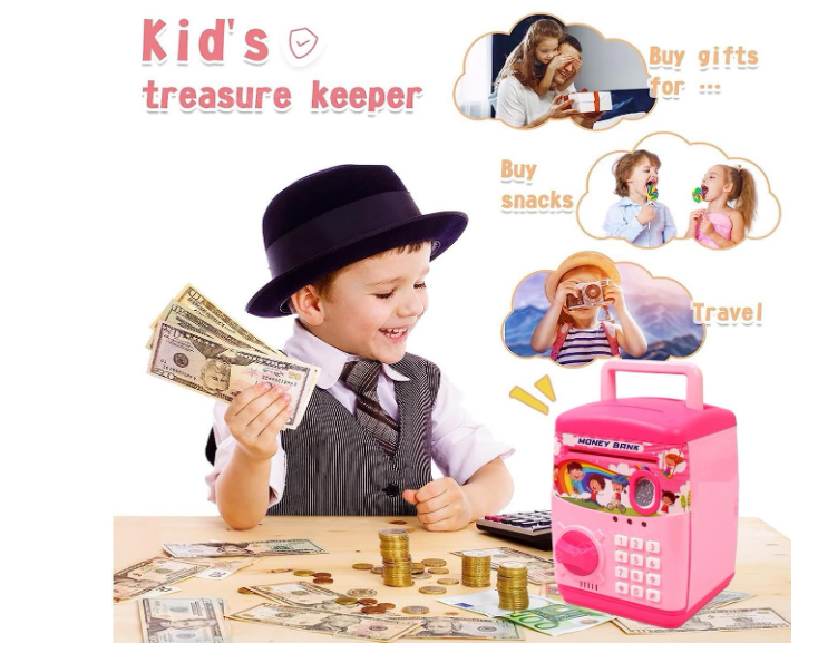 Premium Piggy Bank For Kids With Finger Print Smart Sensor Atm Savings Money Bank With Electronic Lock For Kids, Modern, Pink